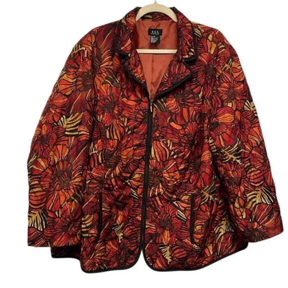 RQT Woman Orange Black Floral Quilted Design Full Zip Coat Size 2X - Picture 1 of 8
